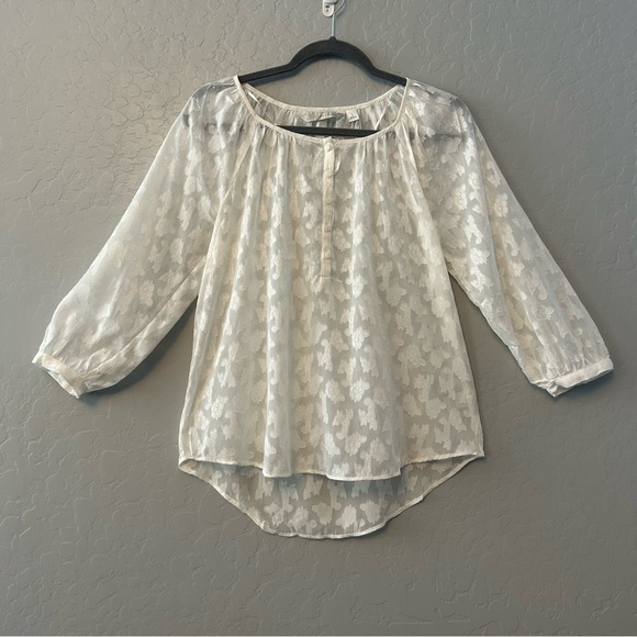 LC Lauren Conrad white long sleeve sheer rose floral blouse size small - Picture 1 of 16